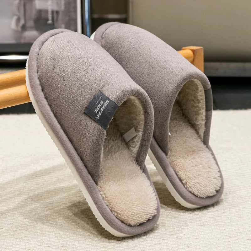 Household Indoor Men's Slippers Autumn and Winter Home Floor for Guests Lightweight Quiet Non-slip Suede Fabric Couple's Sho…