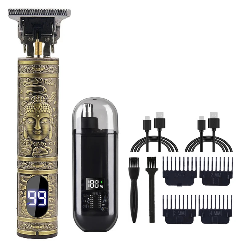 T9 Vintage Men's Electric Hair Clipper Beard Trimmer/Rechargeable Hair Cutting Machine With Nose Hair Trimmer Kit Boyfriend…