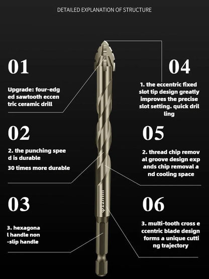 High-Four-Edged Serrated Eccentric Drill for Dry Drilling of Ceramic Tiles, Glass, Marble, Concrete, Stainless Steel Drill B…