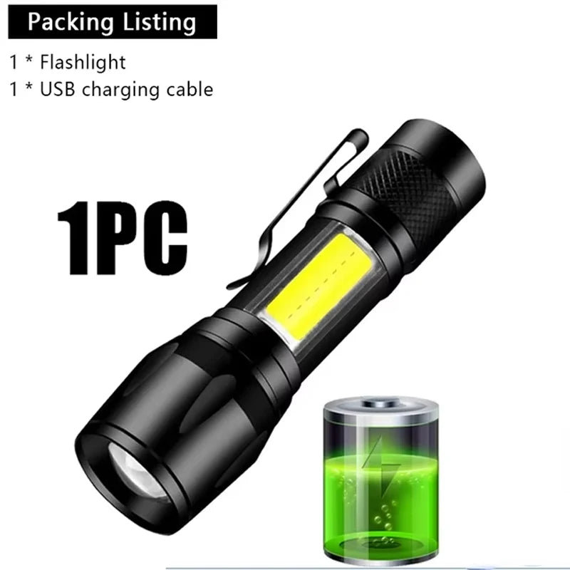 USB Rechargeable Mini Flashlight COB+XPE Portable Built-in Battery Zoomable Small Torch 3 Mode Camping Emergency Flashlights…