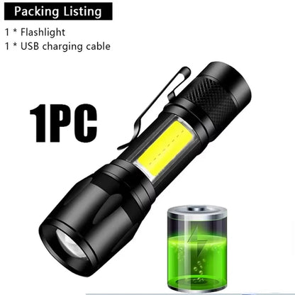 USB Rechargeable Mini Flashlight COB+XPE Portable Built-in Battery Zoomable Small Torch 3 Mode Camping Emergency Flashlights…