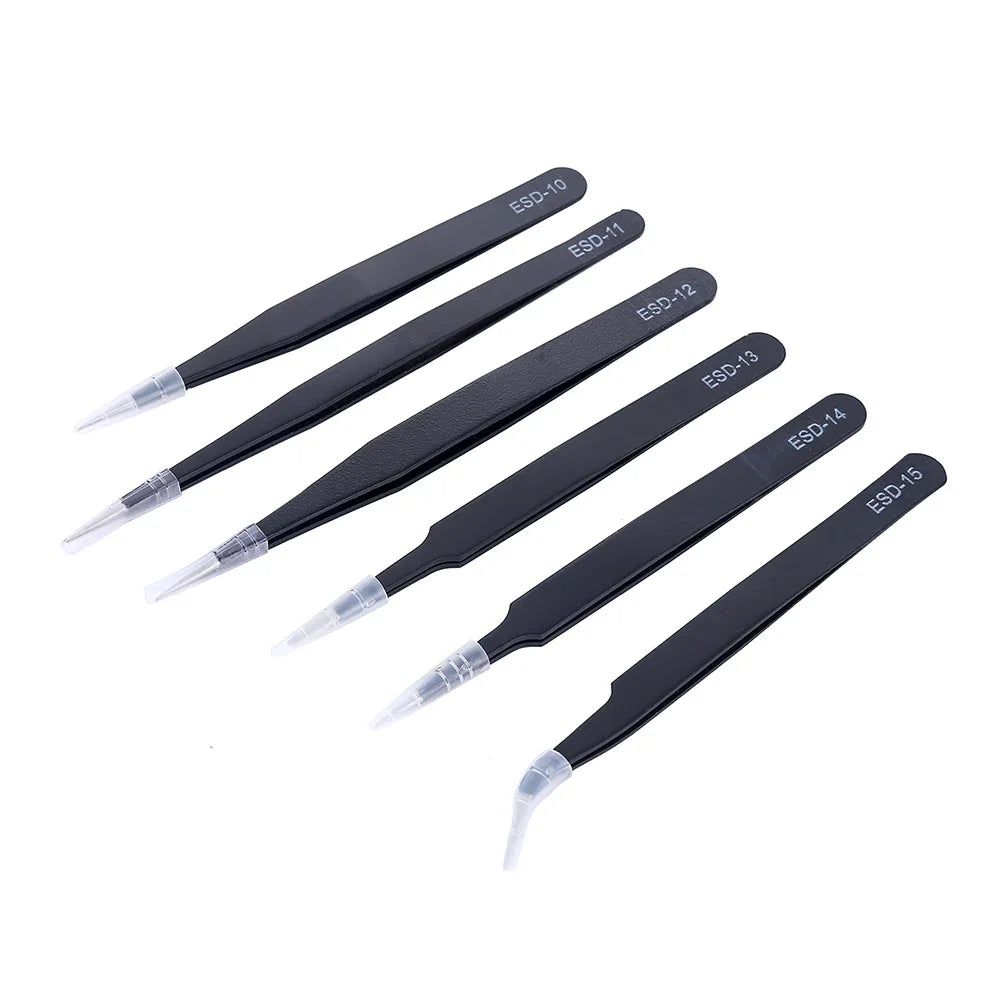 6Pcs Anti-static ESD Tweezers Maintenance Tool Industrial Precision Curved Straight Tweezers Repair Tools Set - image 5