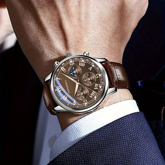 GENEVA High Quality Men's Luxury Belt Fashion Quartz Watch Men Round Business Student Sport Waterproof Glow Clock - image 2