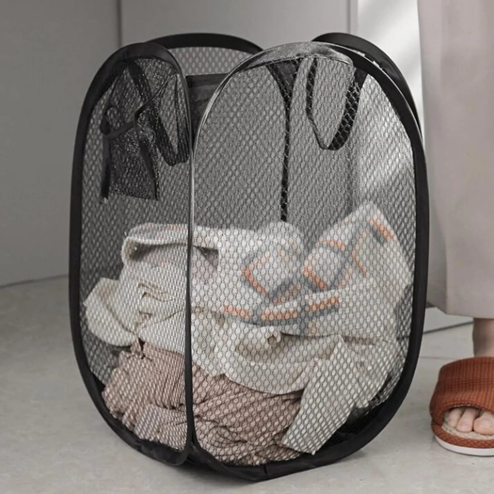 Folding Dirty Laundry Sorting Basket Washing Frame Bathroom Cloth Mesh Storage Bag Frame Bucket Laundry Organizers Storage P…