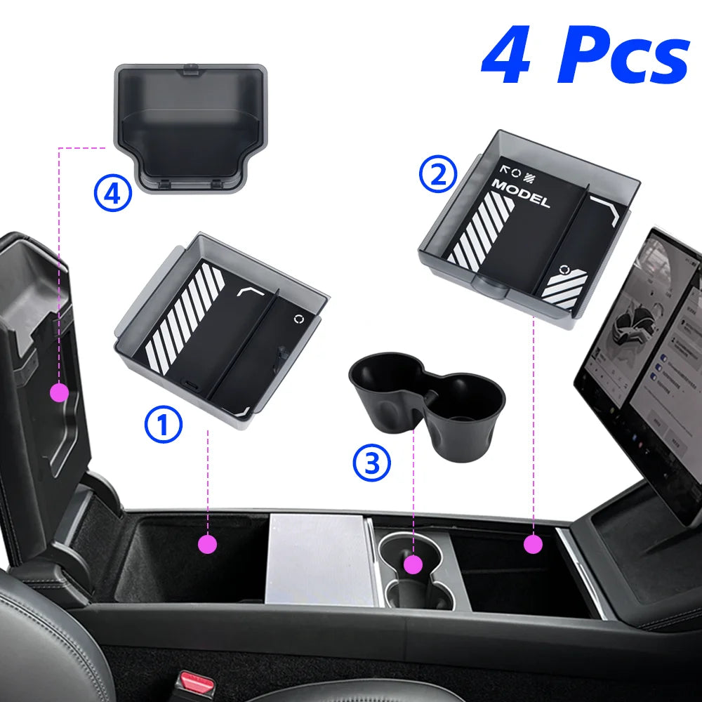 TEKSY 1/2/3/4/6/7/8pcs For Tesla New Model Y 2025 2026 Juniper ABS with Silicone Non-slip Mat Console & Armrest Storage Box…