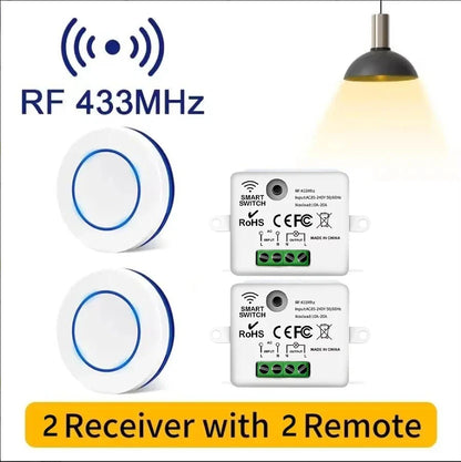 RF 433MHz Wireless 10A Relay Receiver Remote Control Light Switch 220V 110V Mini Round Button Wall Panel Switch For LED Lamp…