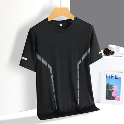 Running T-shirt Men Summer Ice Silk Thin Top Reflective Printing Quick Dry Short Sleeve Breathable Fitness Sports T-shirt 5X…