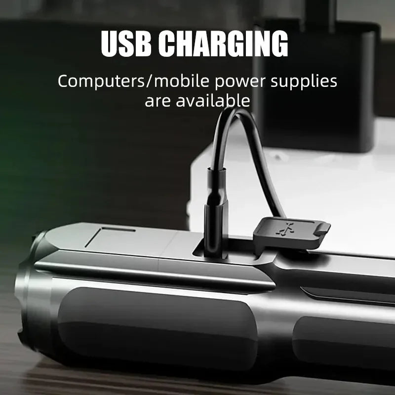 Powerful LED Flashlight Rechargeable USB Built-in Lithium Battery Waterproof Zoom Fishing Hunting Camping Tactical Flashligh…