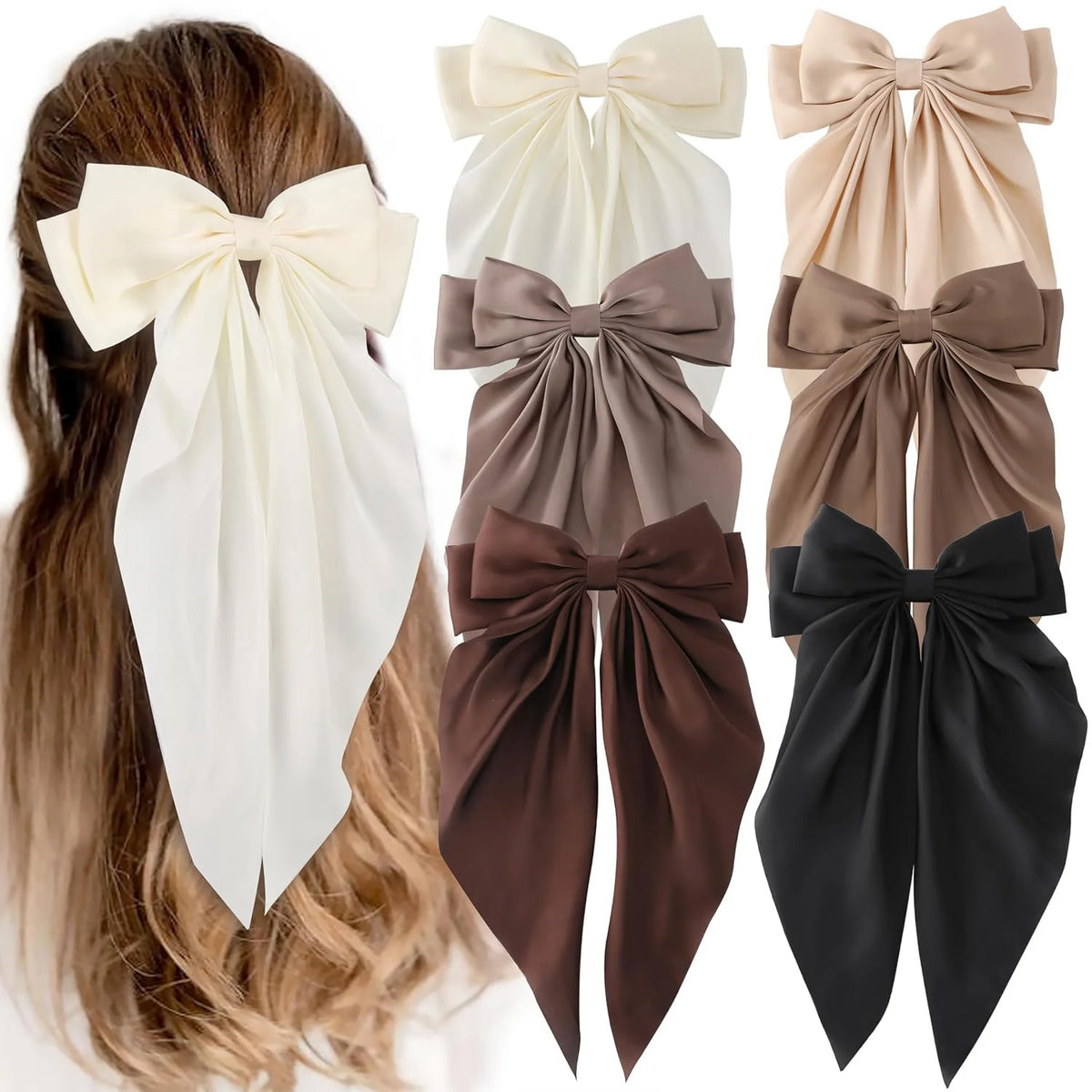Korean Accessories Hair Clips for Women Girls Big Bowknot Solid Satin Long Ribbon Bows Spring Clamp Barette Cheveux Femme 20…