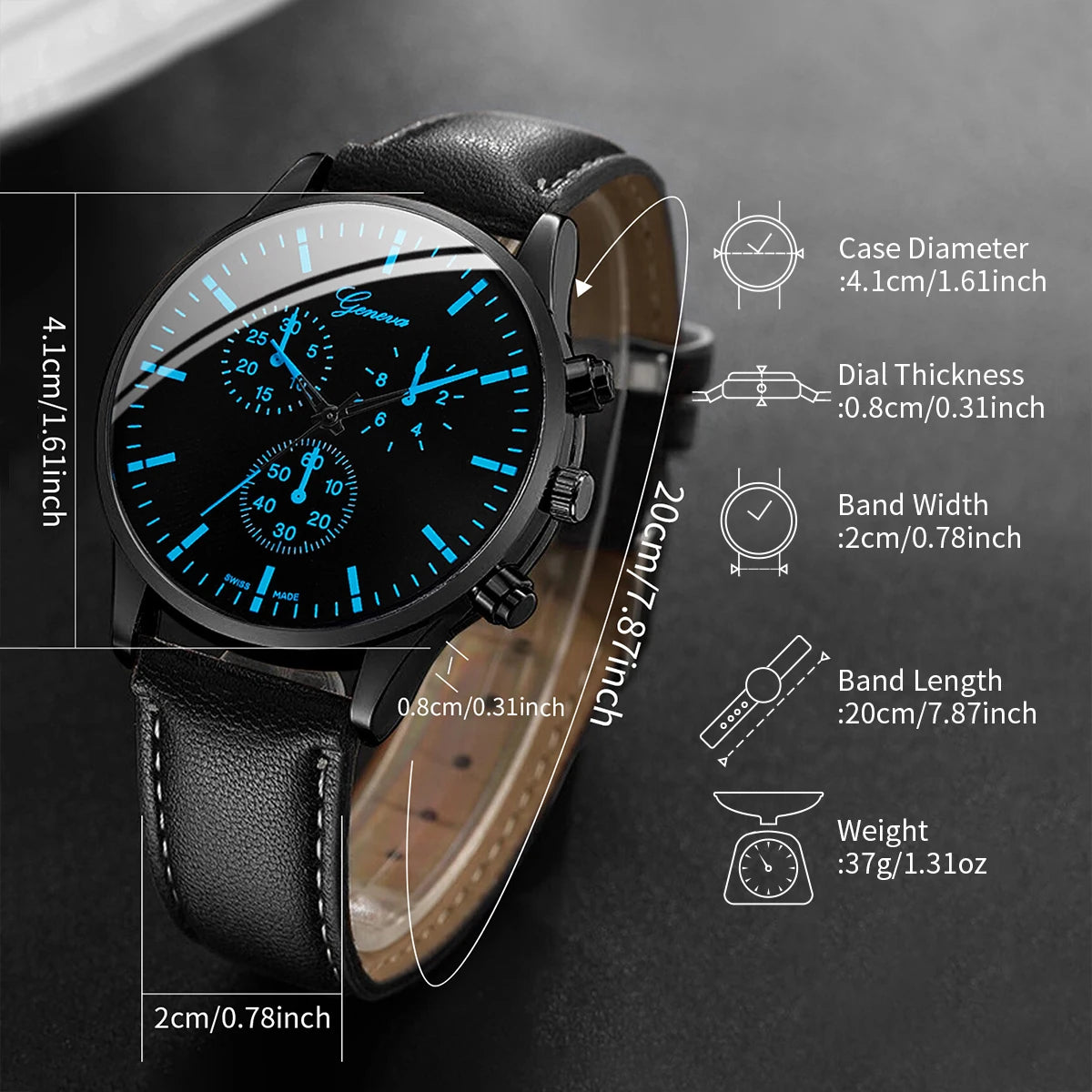 3PCS/Set Men Business Watches Casual Leather Band Analog Male's Quartz Watch Necklace Bracelet Set - image 6