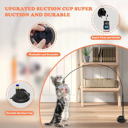 Cat Teaser Toy - Interactive Bell & Feather Wand - Long Suction Cup Pole for Exciting Playtime Adventures - Ultimate Cat Toy…
