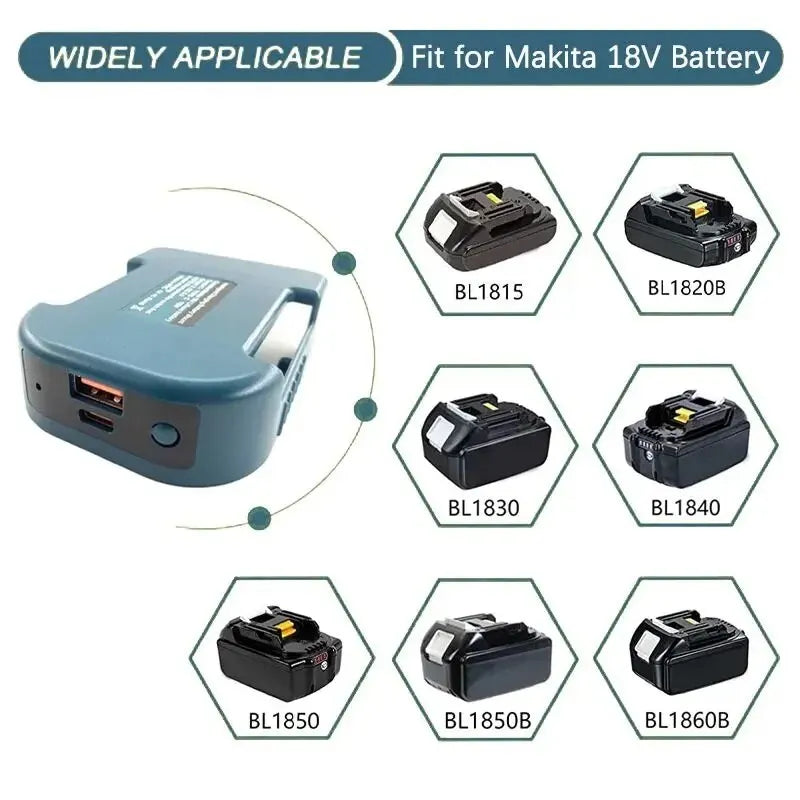 For Makita 18V With USB With Type-C Battery Holder For Makita 18V Battery BL1840 BL1850 BL1860 Charger Adapter Charging - im…
