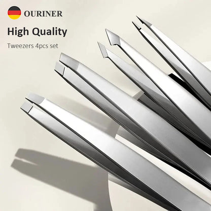 Ouriner Eyebrow Tweezers Set 4 Pcs Stainless Steel Eyebrow Forceps Professional Beauty Tool Set For Facial Hair Inward Growi…