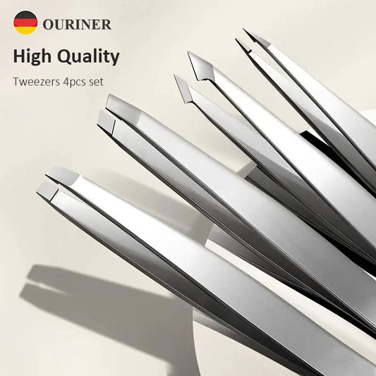 Ouriner Eyebrow Tweezers Set 4 Pcs Stainless Steel Eyebrow Forceps Professional Beauty Tool Set For Facial Hair Inward Growi…