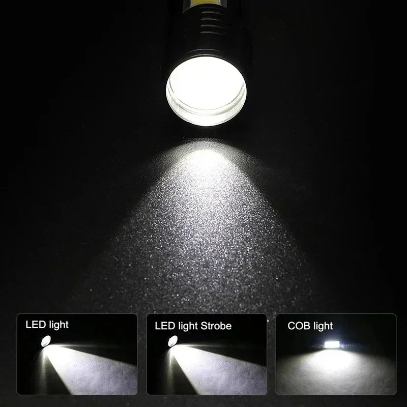 Portable Rechargeable LED Flashlight with Pen Clip Zoomable Waterproof Torch with Side Light Outdoor Camping Emergency Lante…