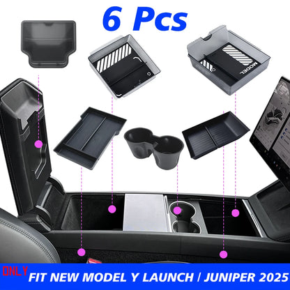 TEKSY 1/2/3/4/6/7/8pcs For Tesla New Model Y 2025 2026 Juniper ABS with Silicone Non-slip Mat Console & Armrest Storage Box…