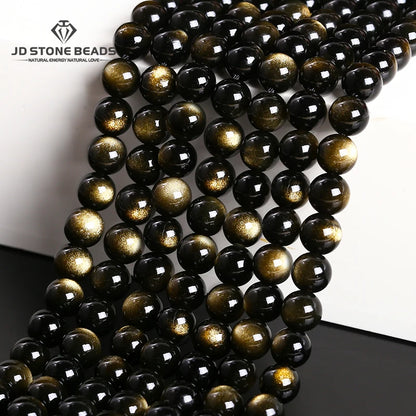 Natural Stone Golden Obsidian Bead Irisation Round Loose Spacer 4 6 8 10 12mm For Jewelry Making Diy Bracelet Necklace Acces…