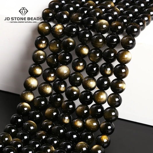 Natural Stone Golden Obsidian Bead Irisation Round Loose Spacer 4 6 8 10 12mm For Jewelry Making Diy Bracelet Necklace Acces…