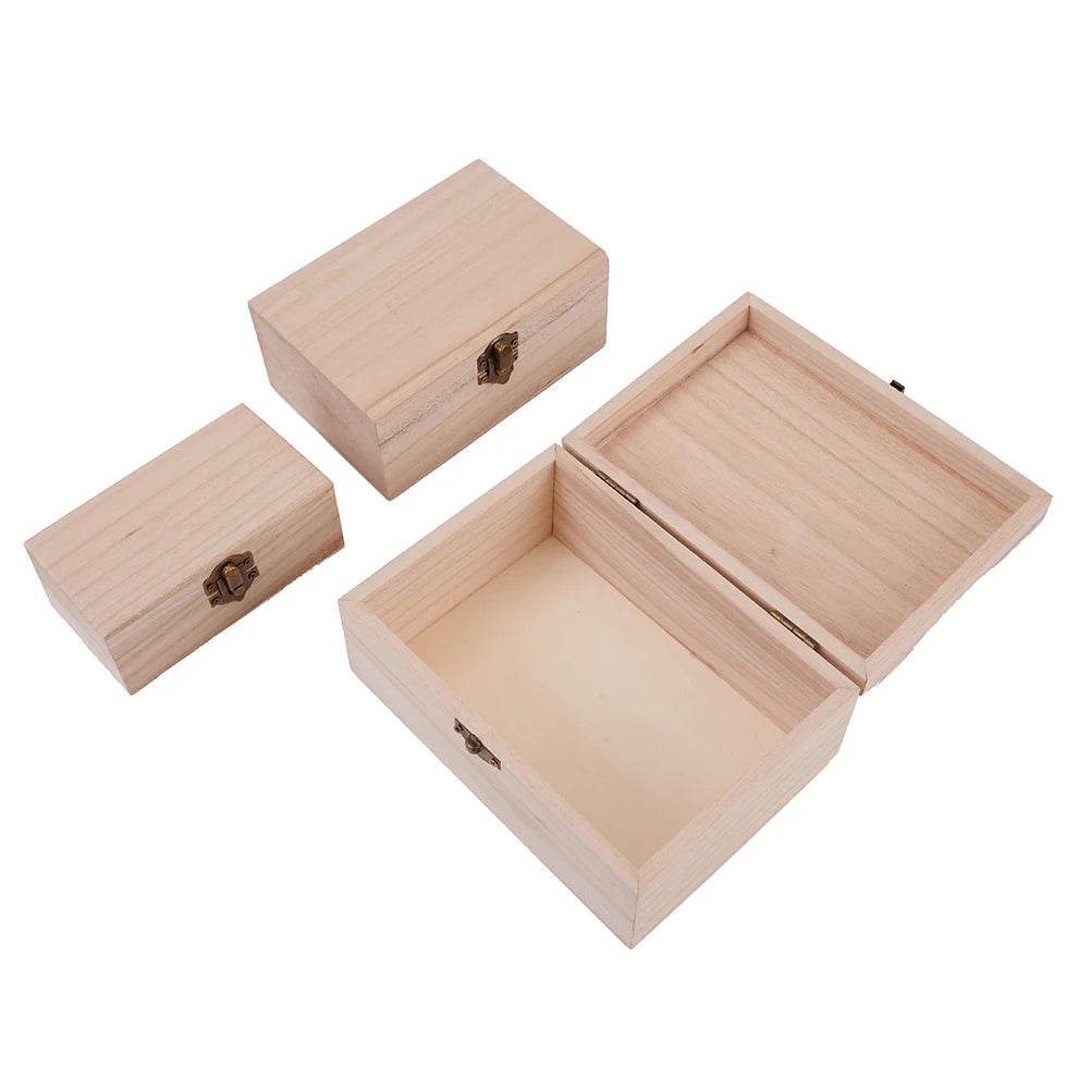 1/3pcs Log Color Scotch Plain Wood Wooden Square Hinged Storage Boxes Craft Gift Box Handmade Case Box Storage Organization…