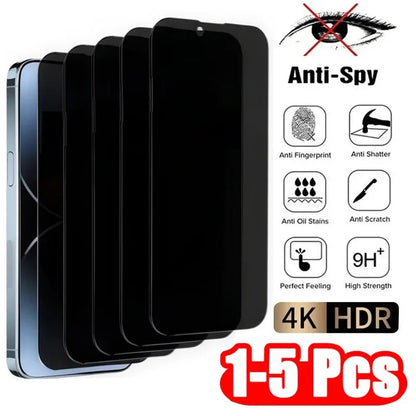 1-5PCS Anti Peep Privacy Tempered Glass For iPhone 12 13 14 15 Pro Max 16 17 Anti Spy Screen Protector
