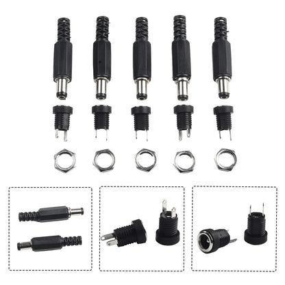 5 Pair DC 12V Male Female Socket Panel Mount Barrels Jack Plug Power Connector Female Jack Screw Nut Panel Mount Connector -…