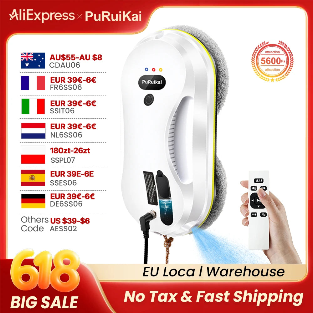 PuRuiKai Household Window Automatic Water Spray Cleaning Robot,With Intelligent Edge Detection System,Robot Glass Cleaner