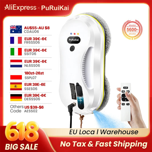 PuRuiKai Household Window Automatic Water Spray Cleaning Robot,With Intelligent Edge Detection System,Robot Glass Cleaner