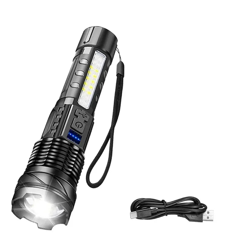 Portable Rechargeable LED Flashlight with Pen Clip Zoomable Waterproof Torch with Side Light Outdoor Camping Emergency Lante…