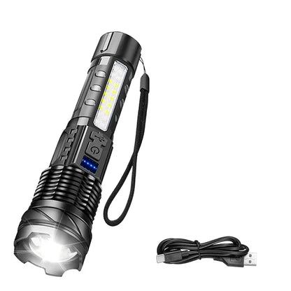 Portable Rechargeable LED Flashlight with Pen Clip Zoomable Waterproof Torch with Side Light Outdoor Camping Emergency Lante…