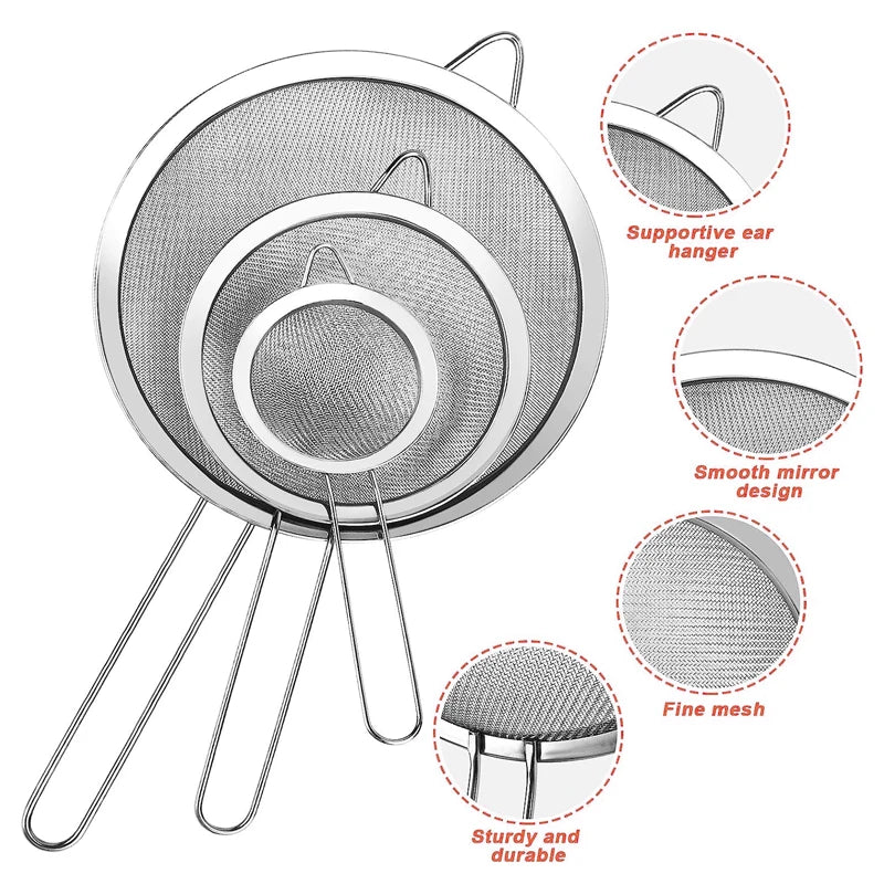 1/3/4Pcs/Set Stainless Steel Wire Fine Mesh Oil Strainer Flour Colander Sieve Sifter Pastry Baking Tools Kitchen Accessories…
