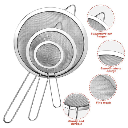 1/3/4Pcs/Set Stainless Steel Wire Fine Mesh Oil Strainer Flour Colander Sieve Sifter Pastry Baking Tools Kitchen Accessories…