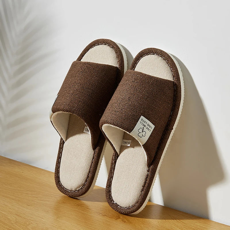 Home Linen Slippers For Men In Spring&Autumn Comfortable Bedroom Open-toed&Breathable Slippers Men's & Women's Shoes Summer…