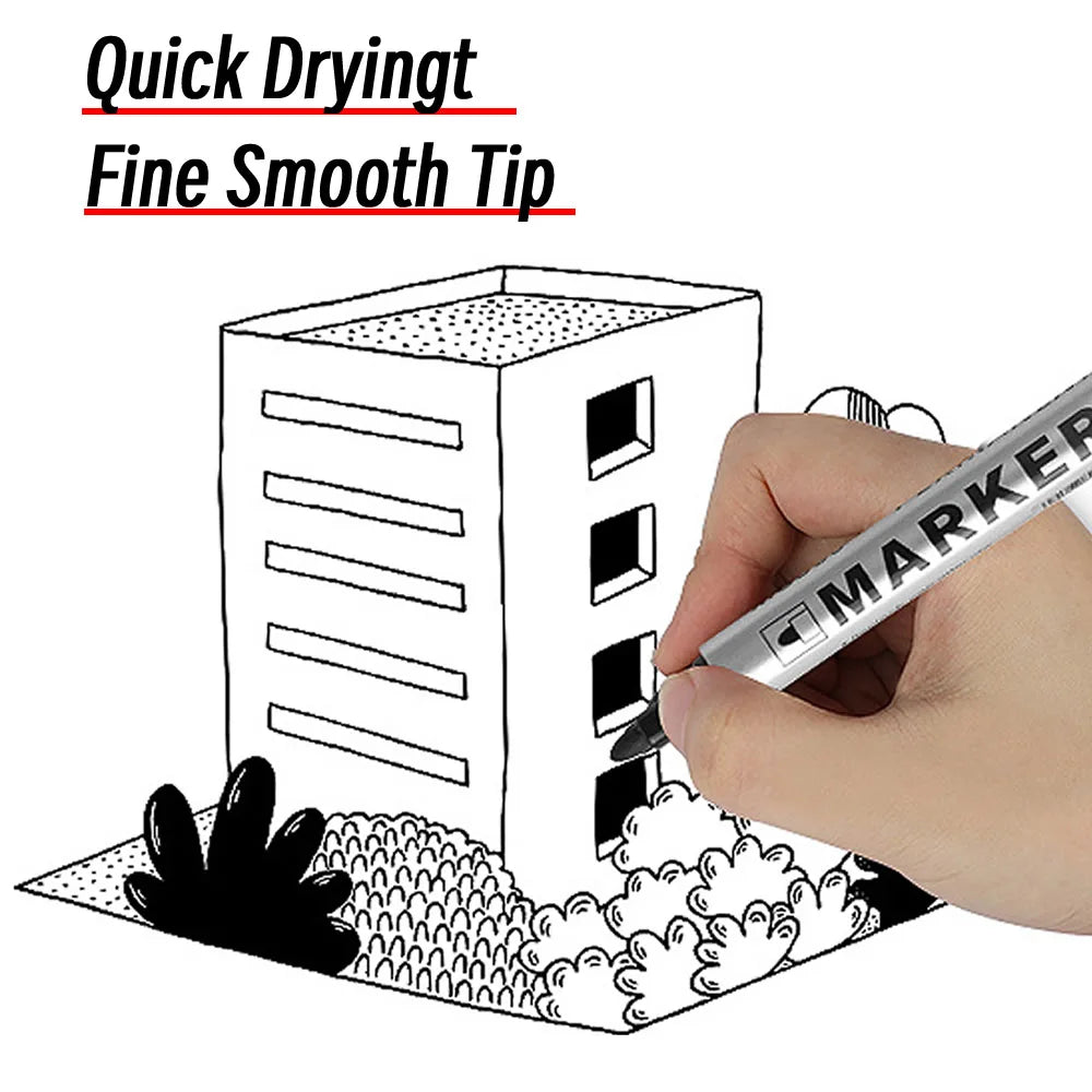 Permanent Paint Marker Pen Waterproof Black Pen for Tyre Oily Markers Quick Drying Signature Pen Stationery Supplies - image…