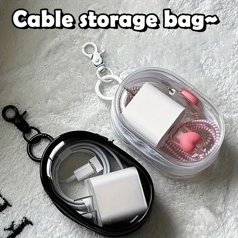 Portable Mini Clear Zipper Storage Bag - Space-Saving Organizer for Earphones & Chargers, Versatile with Handy Keychain Loop…