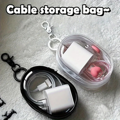 Portable Mini Clear Zipper Storage Bag - Space-Saving Organizer for Earphones & Chargers, Versatile with Handy Keychain Loop…