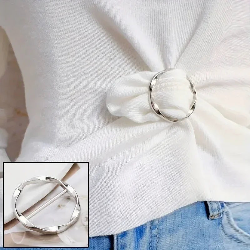 5pcs Fashion Metal Round Circle Clip Buckle Shawl T-Shirt Tie Clip Brooch Waist Buckle Versatile Clothing Ring Wrap Holder -…