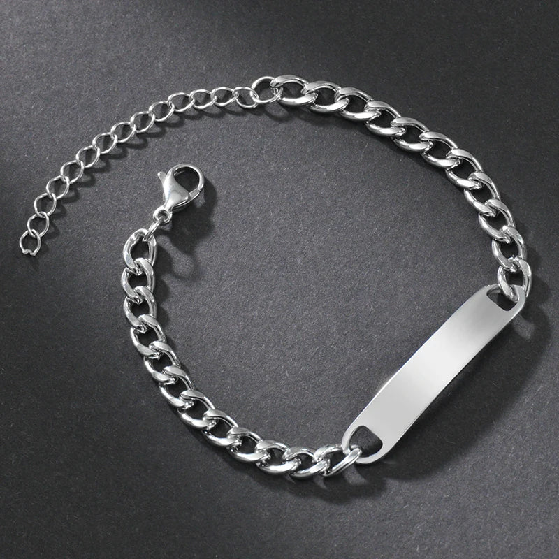 Stainless Steel Engrave Name Bracelet For Men Personalized Nameplate Date DIY Bracelets For Male Boy Jewelry Birthday Gift -…