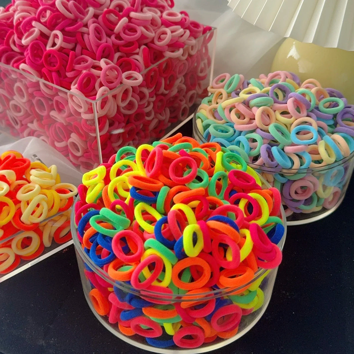 50/100Pcs Colorful Basic Nylon Ealstic Hair Ties for Girls Ponytail Hold Scrunchie Rubber Band Kid Fashion Hair Accessories…
