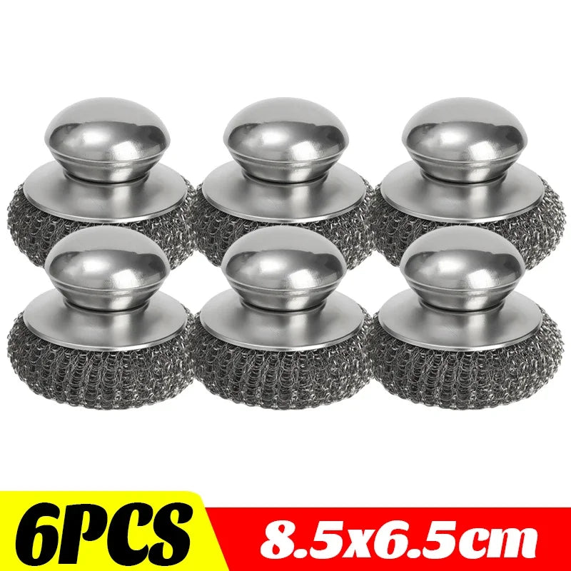 1-10PCS Stainless Steel Pot Brush with Handle Heavy Duty Dishwashing Wire Ball Metal Scrubber for Home Kitchen Cleaning Tool…