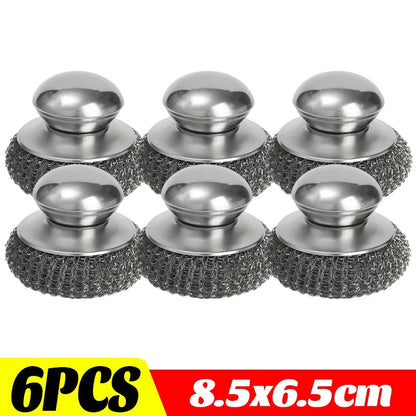 1-10PCS Stainless Steel Pot Brush with Handle Heavy Duty Dishwashing Wire Ball Metal Scrubber for Home Kitchen Cleaning Tool…
