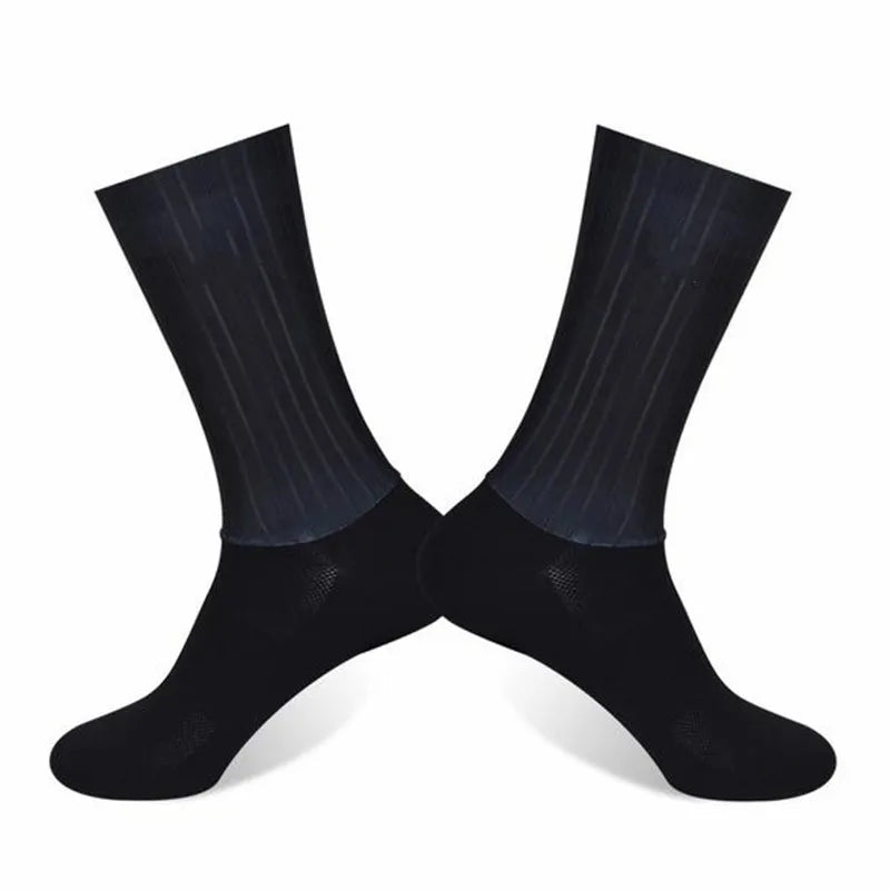 Aero Cycling Summer Anti Socks Whiteline Slip Silicone Socks Men Bicycle Sport Running Bike Socks Calcetines Ciclismo - imag…