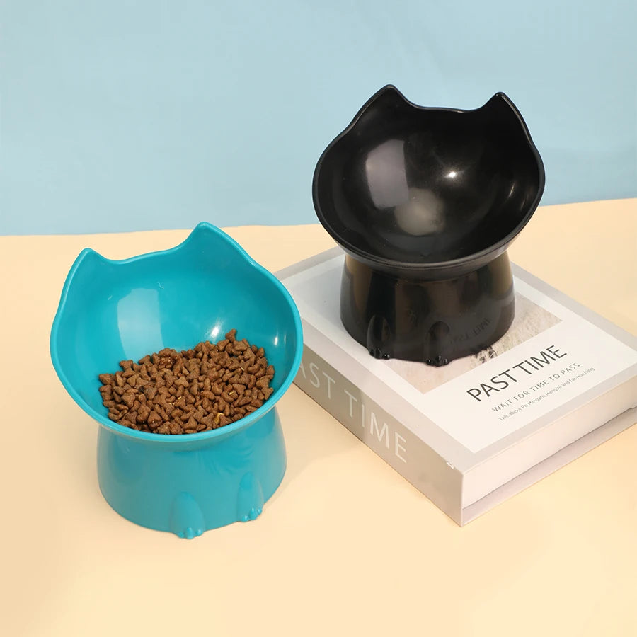 1pc WhiskerWare Elevated Cat Bowl, Anti-Tip Plastic Raised Pet Feeding Dish with Tilted Edge, Neck Protection Kitty Food - i…