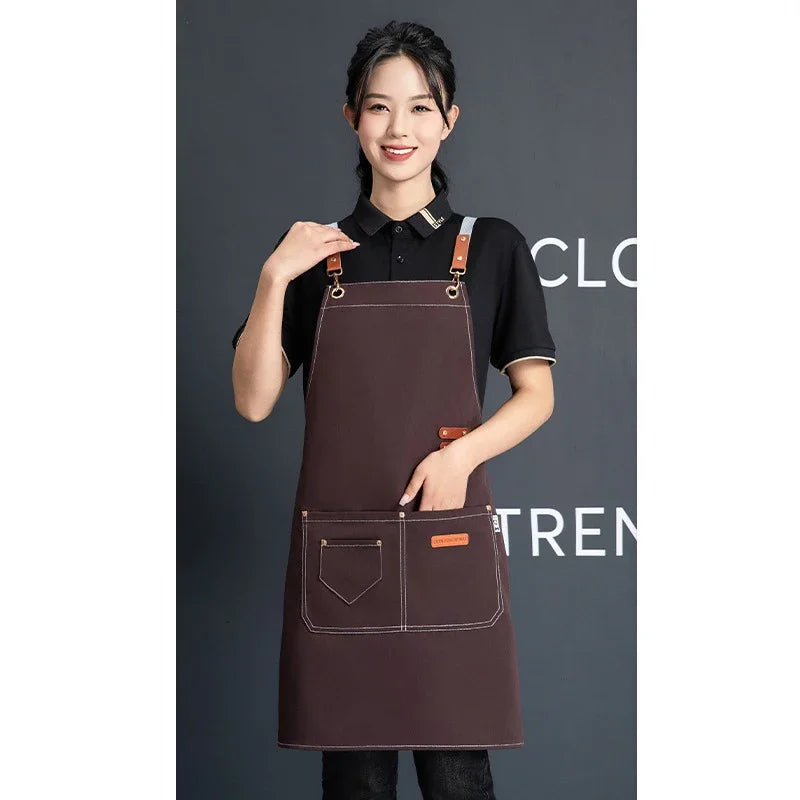 Customized Canvas Apron with Logo Custom for Nail Art Baking Coffee Bubble Shop Barber Canvas Waterproof Work Uniex Clothes…