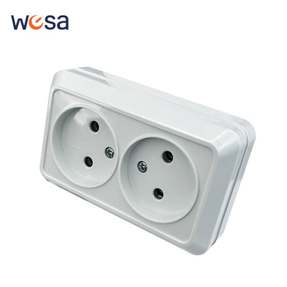 WESA White Wall Surface 2 Sockets Plugs EU Exterior Electrical Outlets With Ground Power Socket Flame Retardant Paint Plasti…