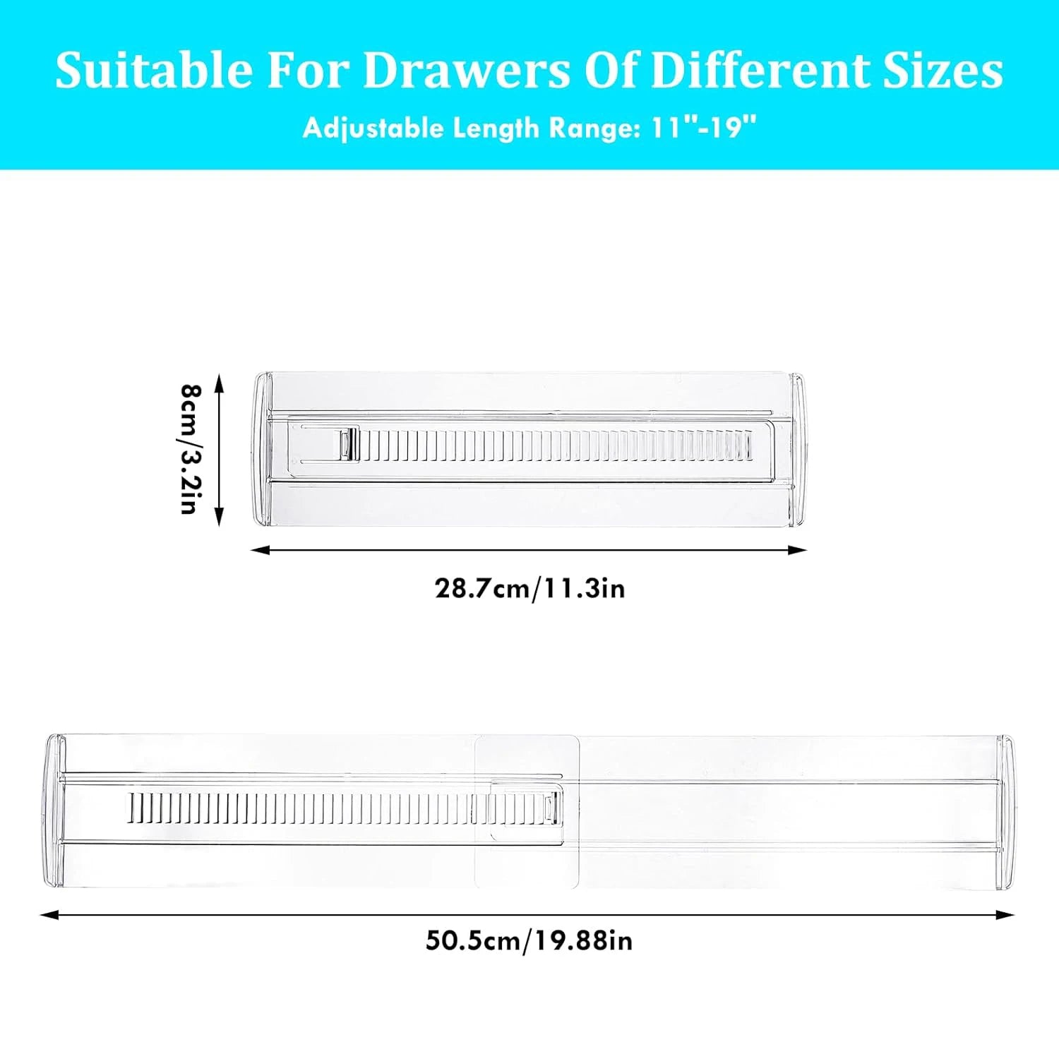 6/8/10/12-Pack Adjustable Drawer Organizers, Clear Expandable Dresser Organizers for Storing Clothes Kitchen Utensils - imag…