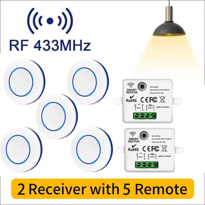 RF 433MHz Wireless 10A Relay Receiver Remote Control Light Switch 220V 110V Mini Round Button Wall Panel Switch For LED Lamp…