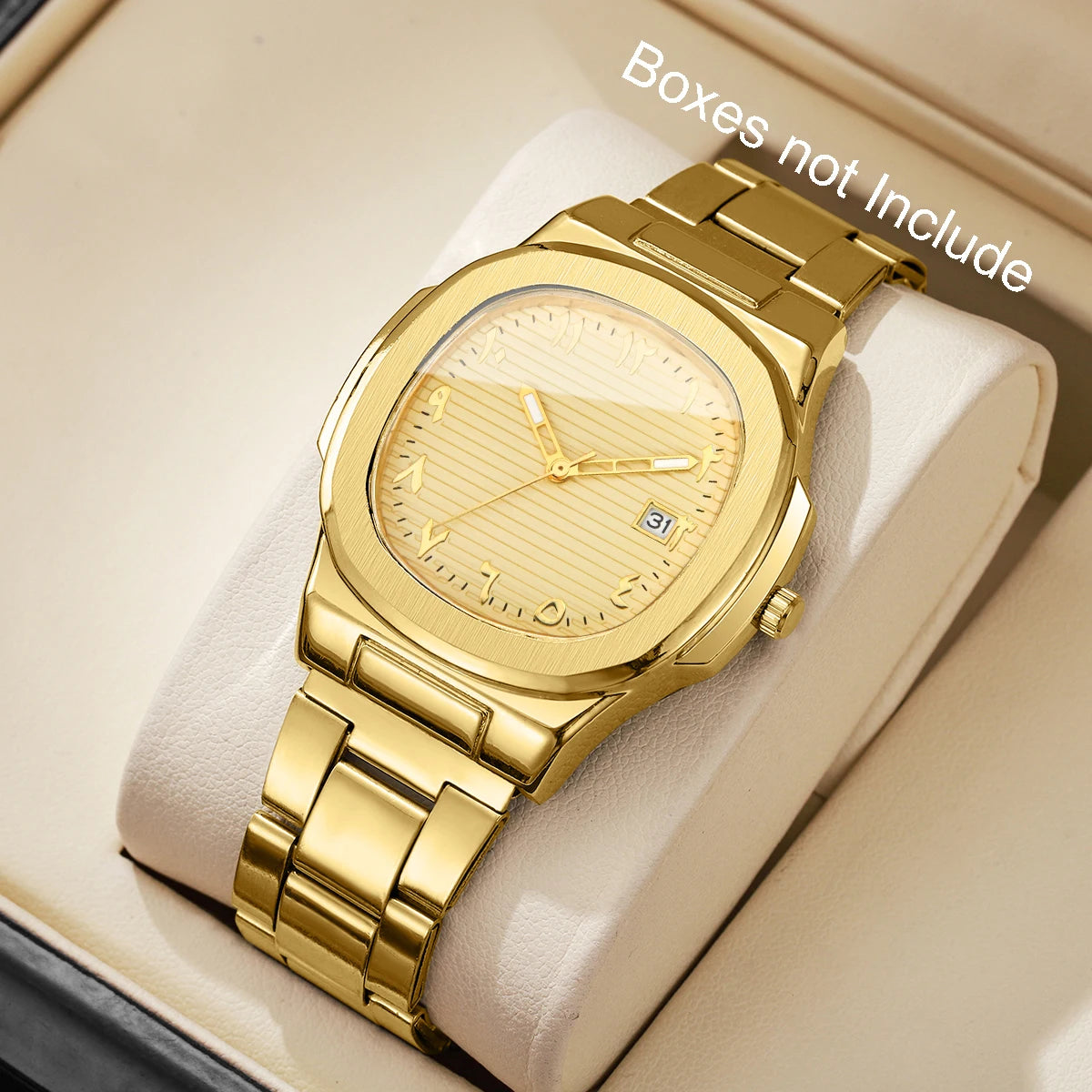 Luxury Men Business Watches Fashion Square Dial Stainless Steel Strap Quartz Watch with Calendar For Mens Clock（Without Box）…