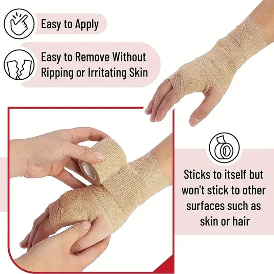 10/1Rolls Medical Adhesive Bandage Elastic Breathable Sports Self Adhesive Tape Beige Wrap Finger Tape For Wrist Ankle First…