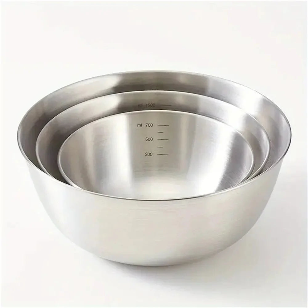 1-3 Stainless Steel Bowl Set with Scale for Cooking Baking Food Storage Large Capacity Mixing Bowls for Home Kitchen Essenti…