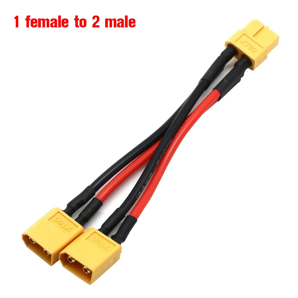 XT60 Parallel Battery Connector Male/Female Cable Dual Extension Y Splitter/ 3-Way 14AWG Silicone Wire for RC Battery Motor…